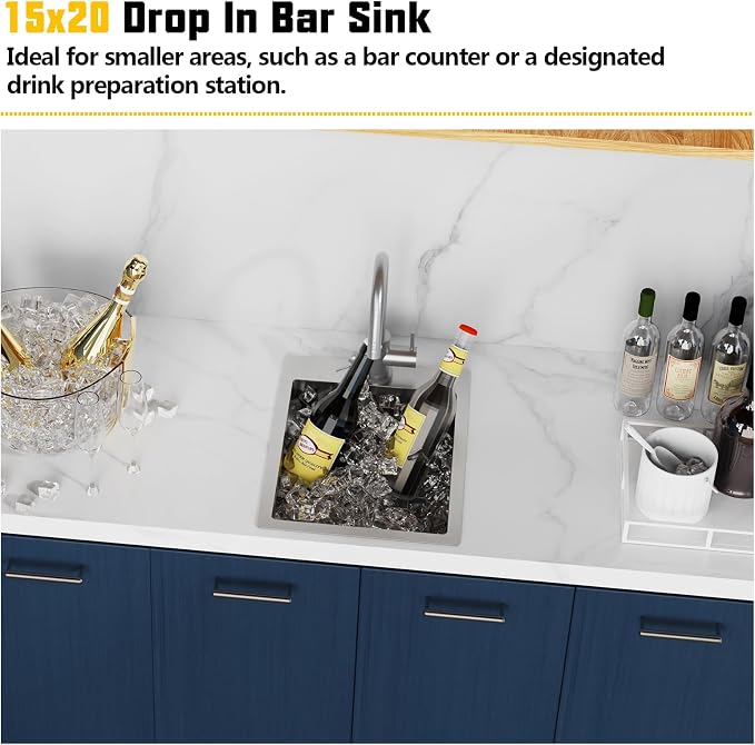 Small Kitchen Sink, 15x20 Inch Bar Sink Stainless Steel Drop In Small Kitchen - Image 2