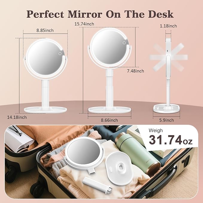15X/1X Lighted Magnifying Mirror, 4000mAh Rechargeable Makeup Mirror - Image 8