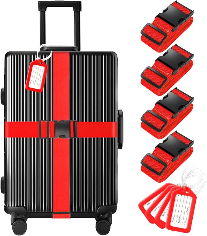 8 Pack Luggage Straps and Tags Set, Luggage Straps by Gostwo