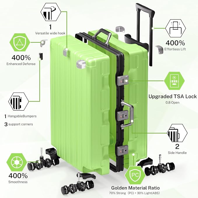 Krute Luggage 28 Inch Aluminum Frame Luggages TSA Lock No Zipper Checked - Image 4