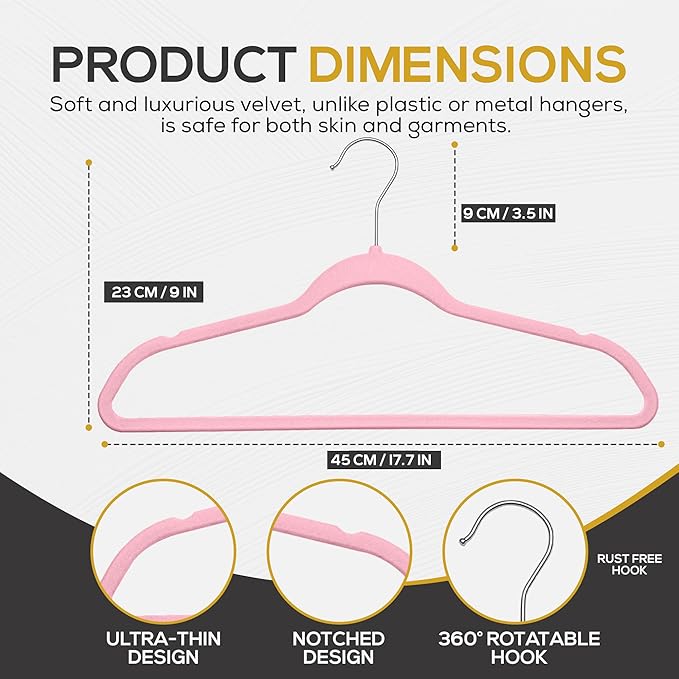 Premium Velvet Hangers 50 Pack Ultra Thin Non Slip Adult Felt Space Saving Suit - Image 2