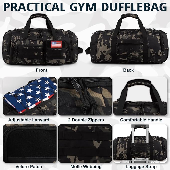 Tactical Gym Bag for Men，50L Large 3 in 1 Sports Duffle Bag - Image 6