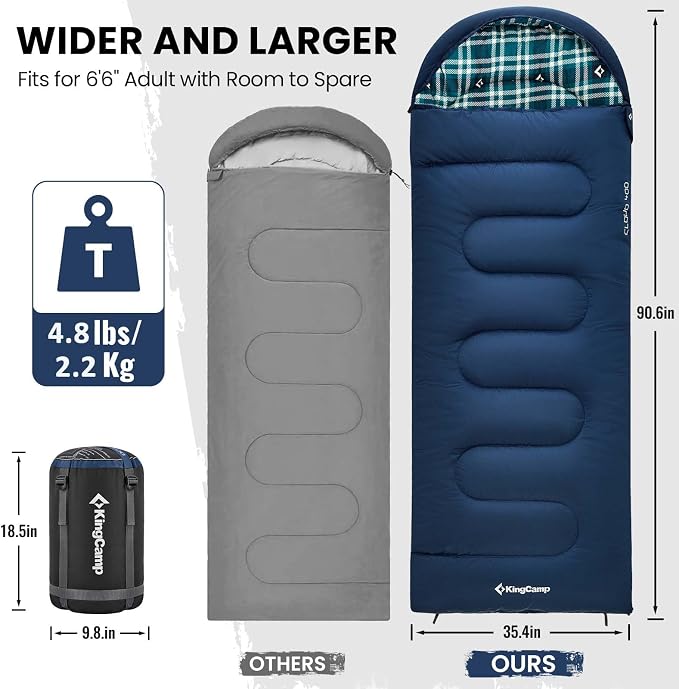 KingCamp Sleeping Bag for Adults, Cold Weather & Warm XL Big and Tall Flannel - Image 2