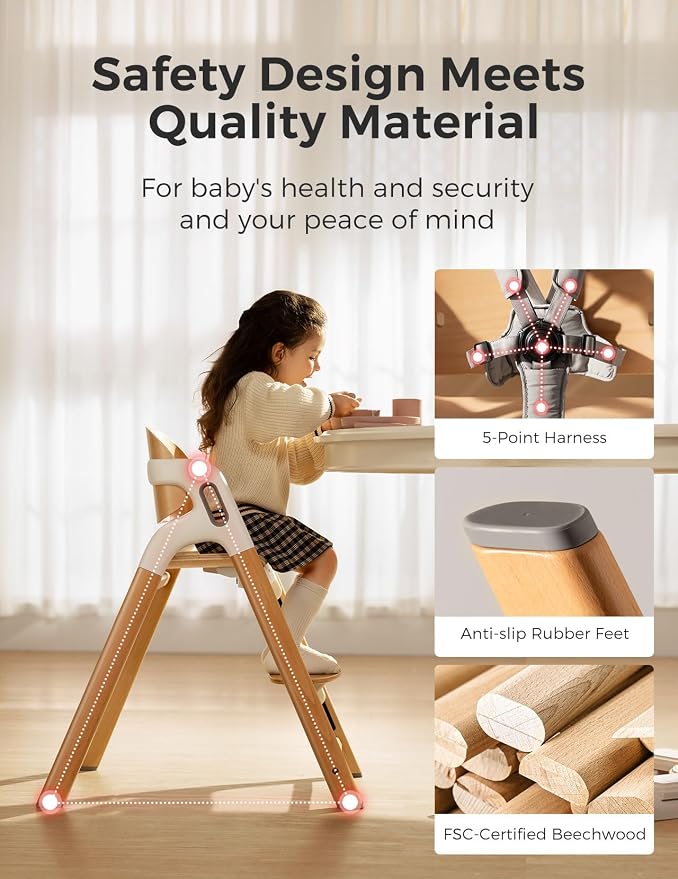 Momcozy DinerPal Wooden High Chair - Image 3