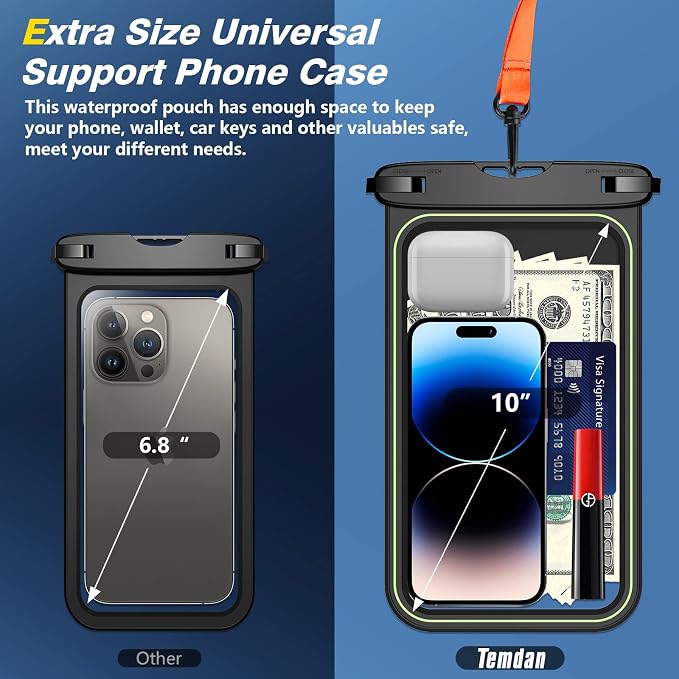 Temdan 2 Pcs Floating Waterproof Phone Pouch, Universal IPX8 Waterproof Cell - Image 2
