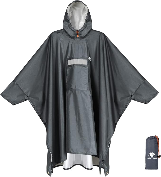 ANYOO Hooded Rain Poncho for Adults Waterproof Lightweight Rain Coat for Men by Anyoo