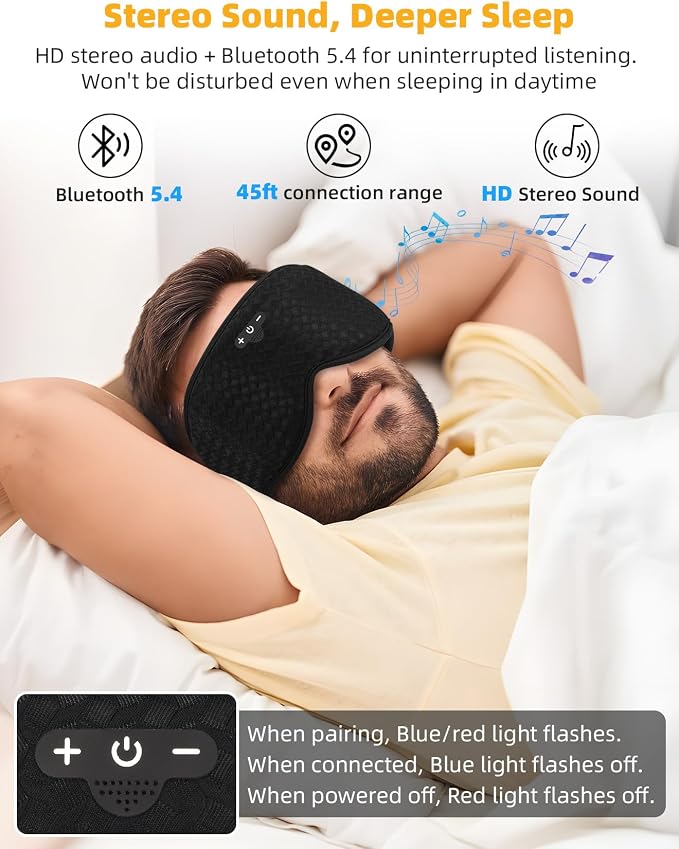 3D Contoured Sleep Mask with Bluetooth Headphones, Adjustable Blackout Sleeping - Image 7