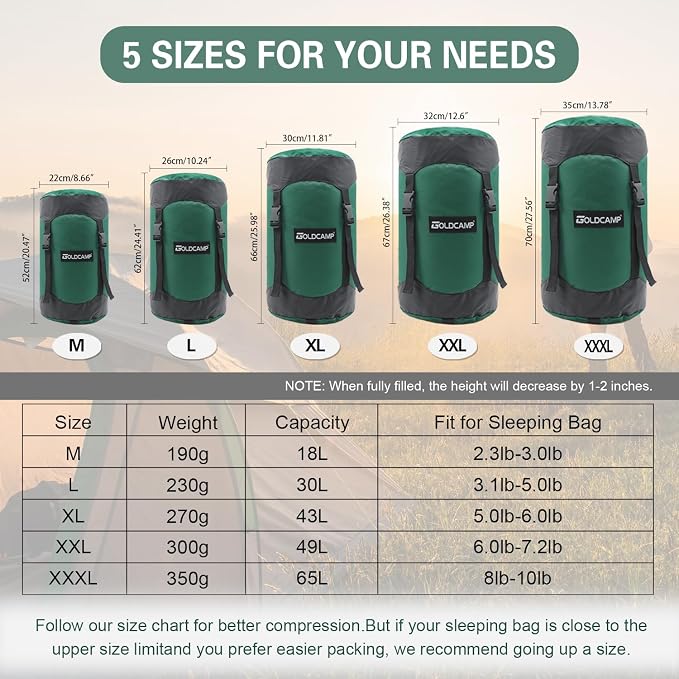 GOLDCAMP Compression Sack, Waterproof & Ultralight Sleeping Bag Stuff Sack - Image 2
