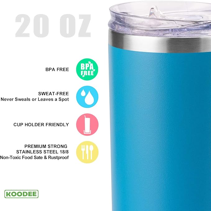 koodee 20 oz Tumbler with Lid and Straw-2 Pack Stainless Steel Insulated Coffee - Image 4