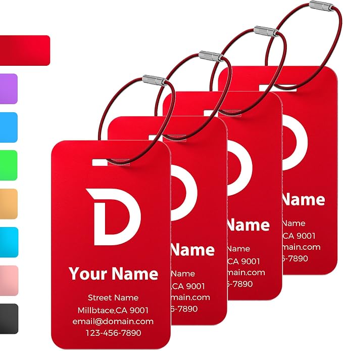 Personalized Luggage Tags, Custom Luggage Tags 4 Pack TSA Approved Double Sided by Unknown