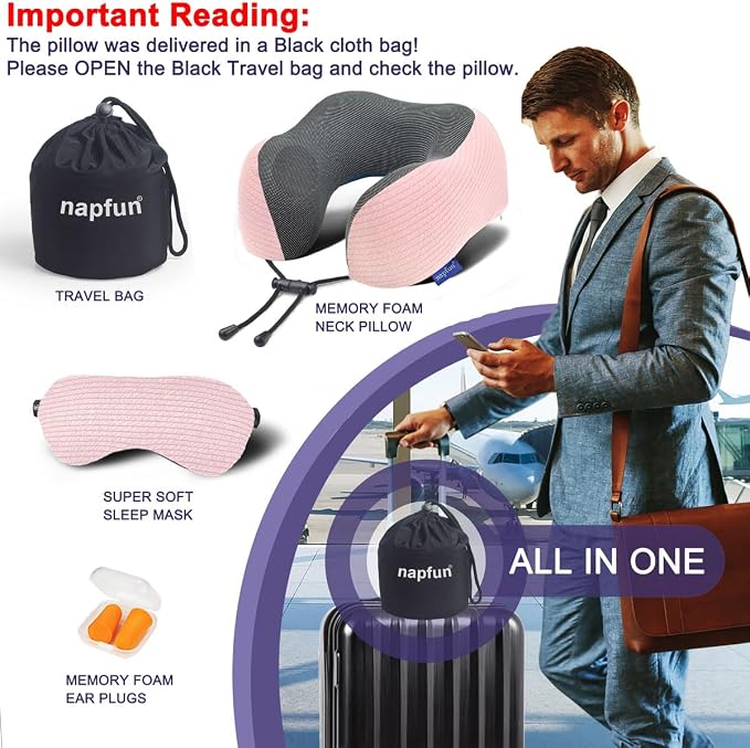 napfun Neck Pillow for Traveling, Upgraded Travel Neck Pillow for Airplane 100% - Image 6