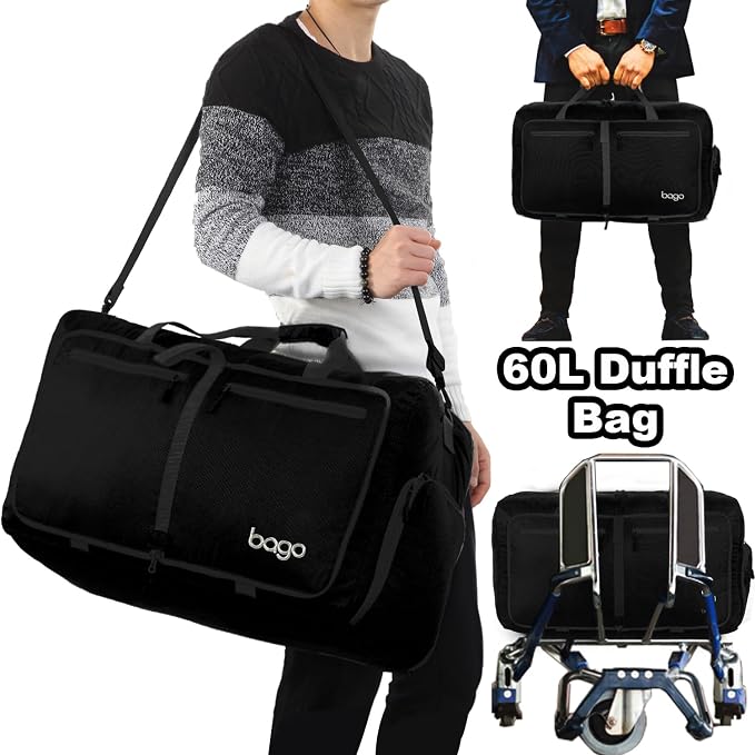 Bago Foldable Duffel Bags for Traveling Women & Men - 60L Medium Packable - Image 4