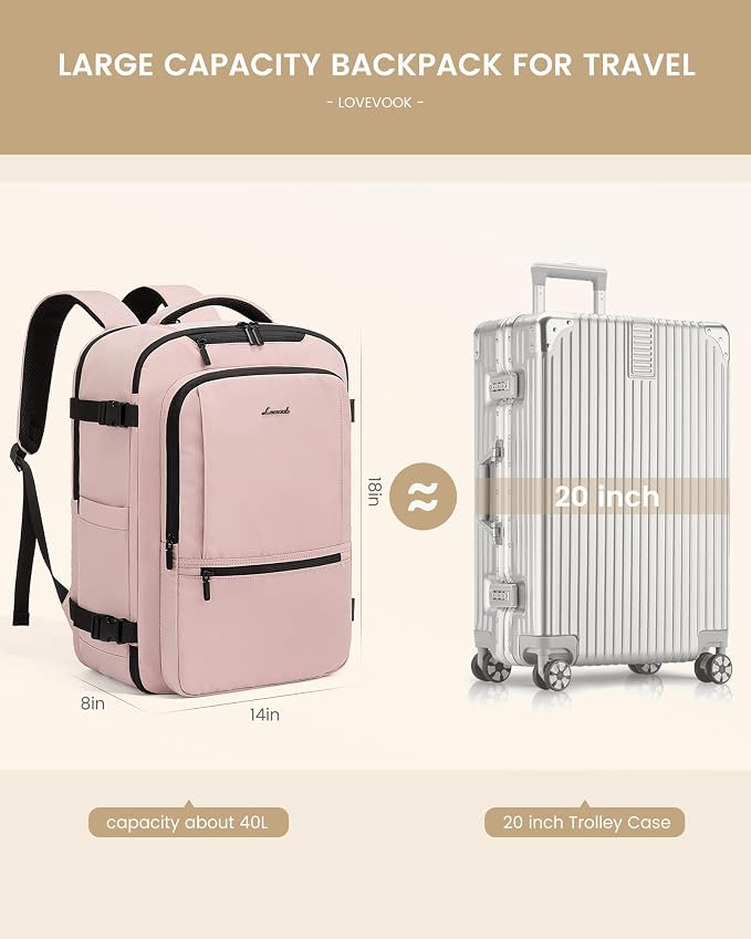 LOVEVOOK Travel Backpack for Women & Men, 40L Large Carry On Backpack Airline - Image 3