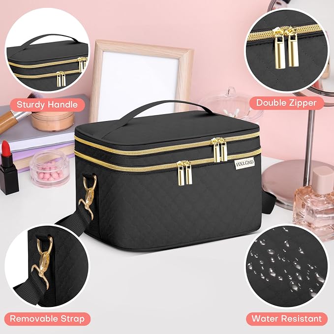 Double Layer Travel Makeup Bag Women, Cosmetic Organizer Case, Travel - Image 4