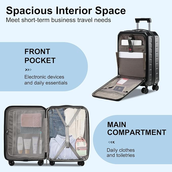 Carry On Luggage 22×14×9 Airline Approved, 20 Inch Lightweight ABS+PC Hard - Image 3