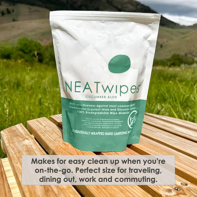 NEATwipes Hand Sanitizing Wipes | Travel Size | Disposable Wet Wipe & - Image 3