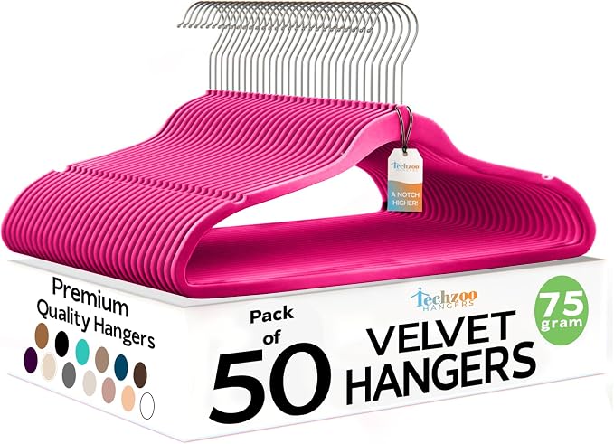Premium Velvet Hangers 50 Pack Ultra Thin Non Slip Adult Felt Space Saving Suit by TECHZOO