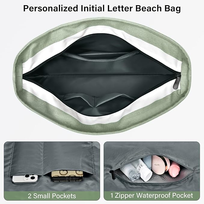 Becokan Beach Bag Initial Beach Tote - Image 4