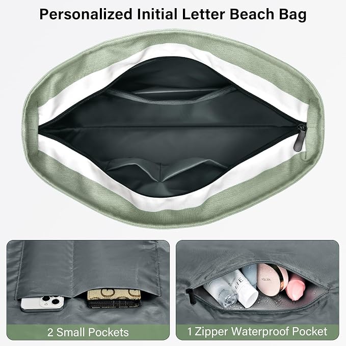 Becokan Beach Bag Initial Beach Tote - Image 4
