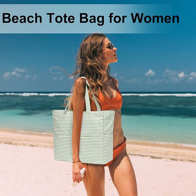 LEDAOU Large Beach Tote Bag Women Waterproof Sandproof Zipper Beach Tote Bag - Image 6