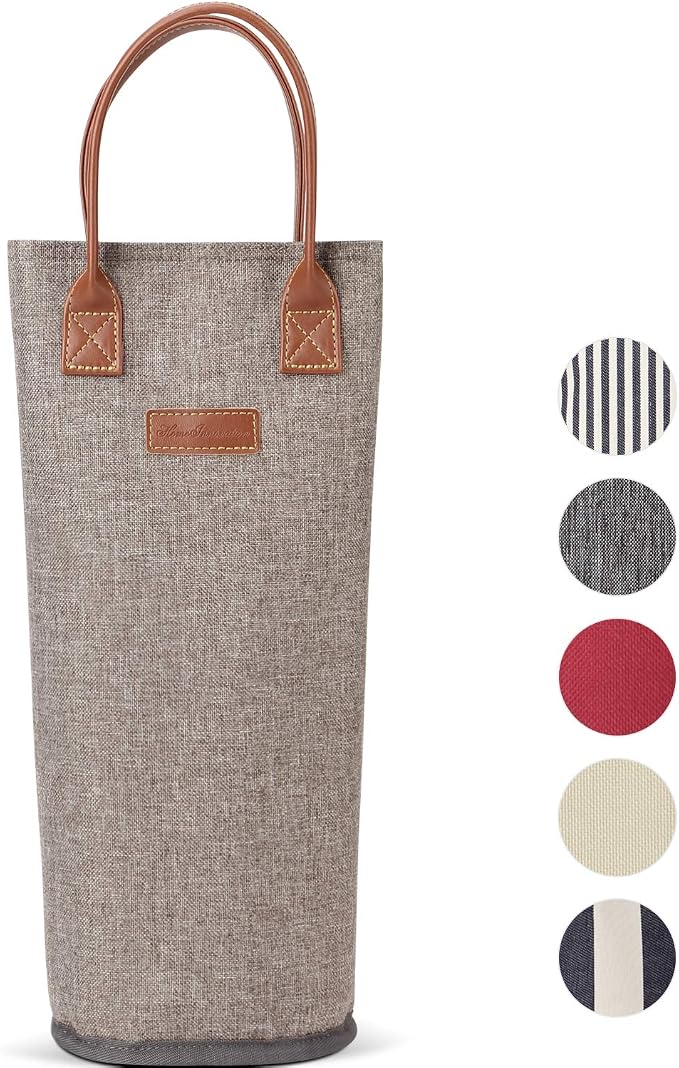 Zormy Single Bottle Insulated Wine Tote, Brushed Khaki Padded Cooler - Image 7