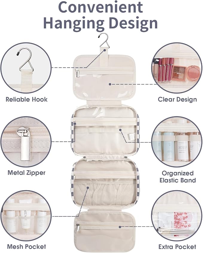 Narwey Hanging Toiletry Bag for Women Travel Makeup Bag Organizer Toiletries - Image 3