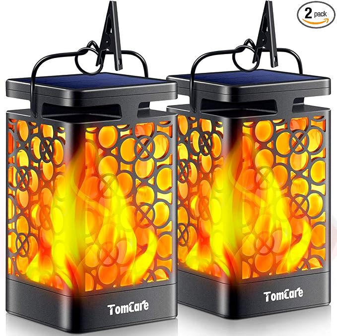 TomCare Solar Lanterns Outdoor Upgraded Flickering Flame Waterproof Hanging by TomCare