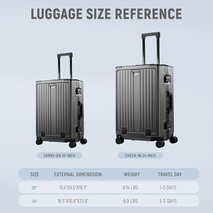 UrbanExplorer 20 Inch Carry On Luggage TSA Approved, Aluminum Frame Zipperless - Image 3