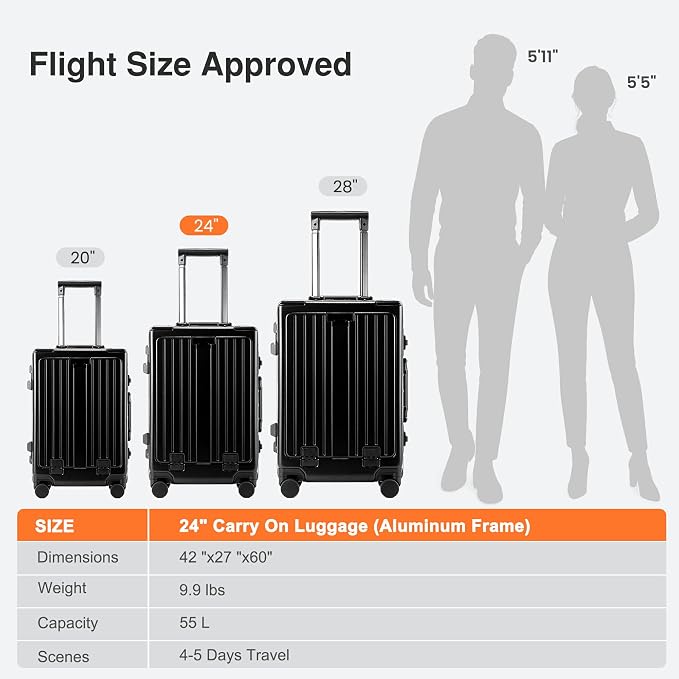 24 Inch Check-In Luggage Aluminum Frame Zipperless Luggage, Hard Shell Suitcase - Image 7
