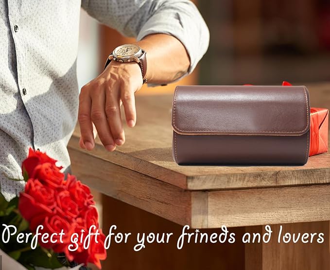 Watch Travel Case, Luxury Leather Watch Roll 2 Slot Organizer Box, Jewelry - Image 6