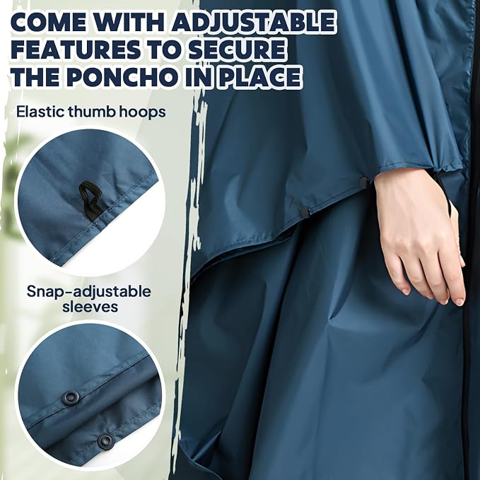 ANYOO Waterproof Rain Poncho Lightweight Reusable Hiking Hooded Coat Jacket - Image 4