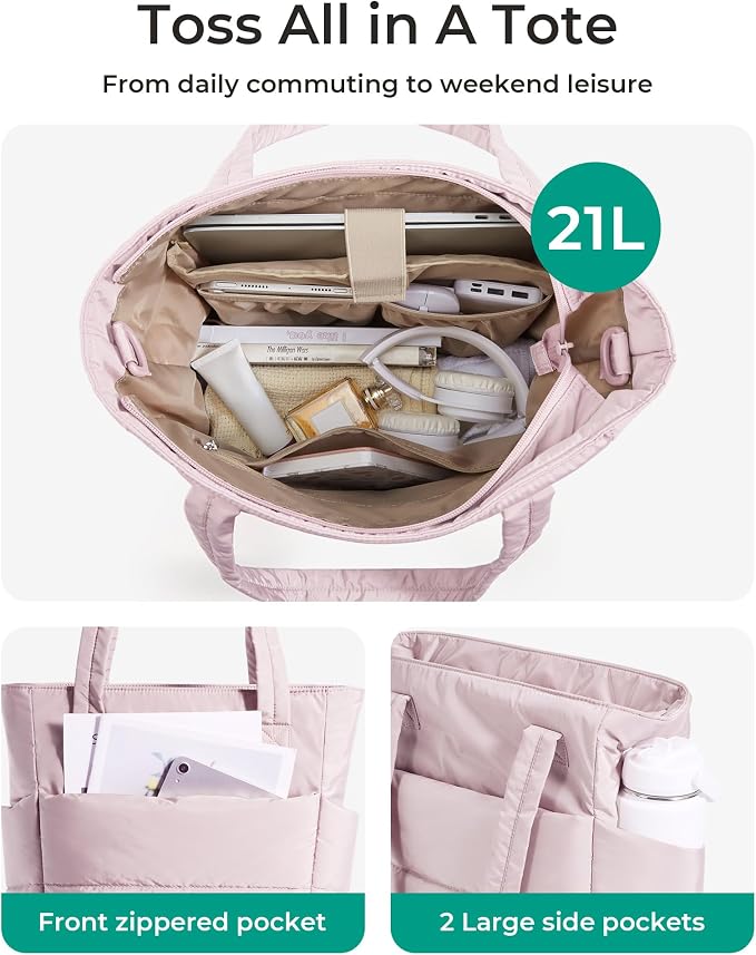 BAGSMART Tote Bag for Women, Lightweight Puffy Tote Bag - Image 3