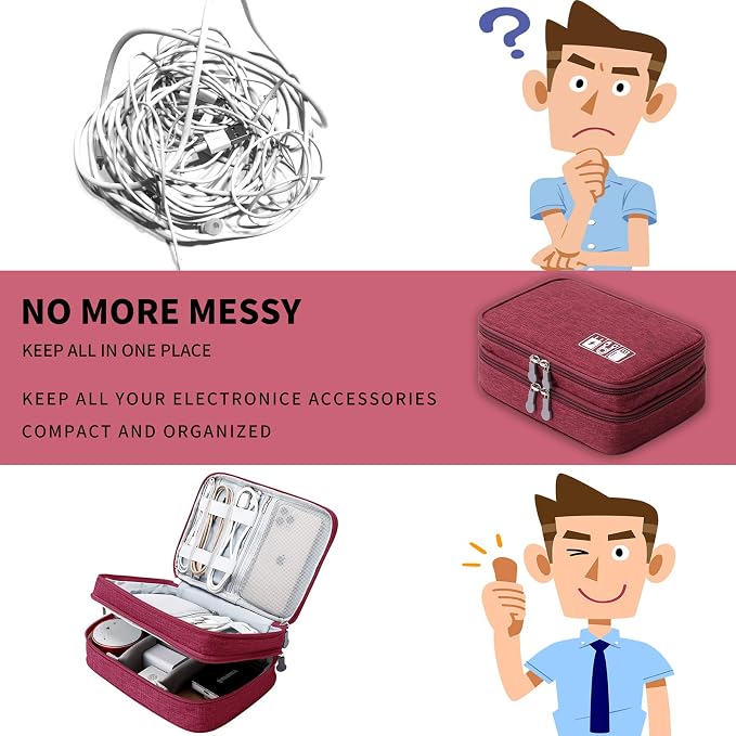 Travel Cable Organizer Bag, Electronic Accessories Case Portable Double Layer - Image 6
