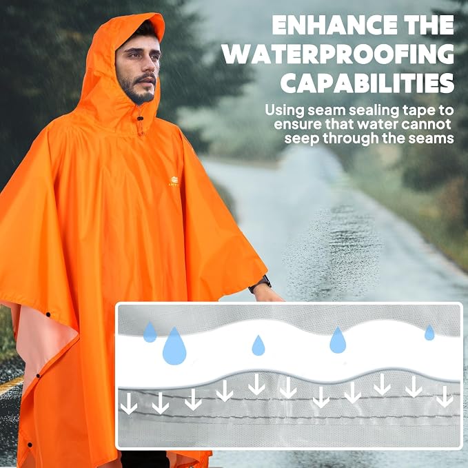 ANYOO Hooded Rain Poncho for Adults Waterproof Lightweight Rain Coat for Men - Image 5