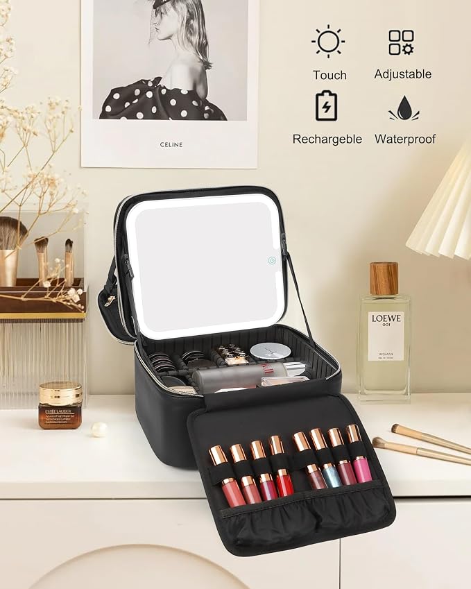 Relavel Makeup Bag with LED Mirror, Travel Makeup Case with Rechargeable - Image 8