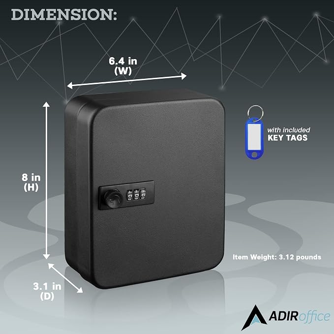 AdirOffice Steel Combination Lock Keys Cabinet Security Storage Box Organizer - Image 2