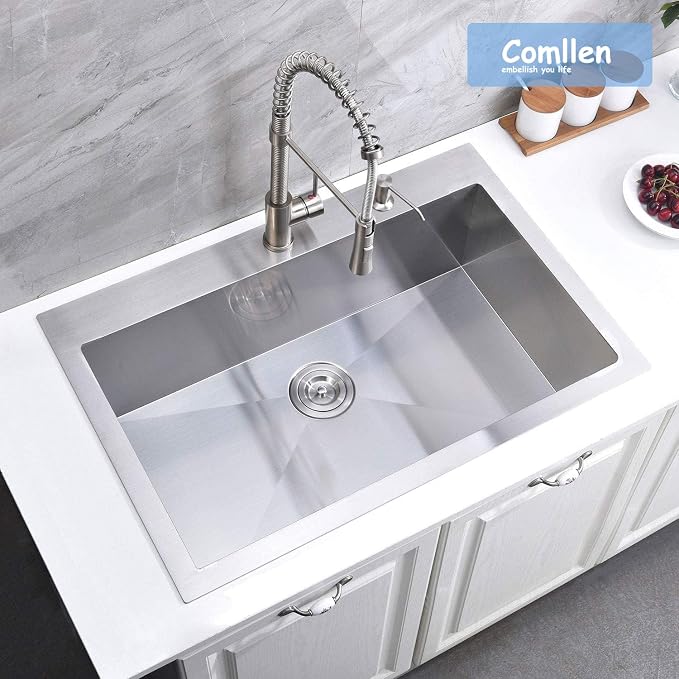 Comllen 28 Inch Drop in Kitchen Sink, 28x18 Inch Top Mount 18 Gauge Stainless - Image 2