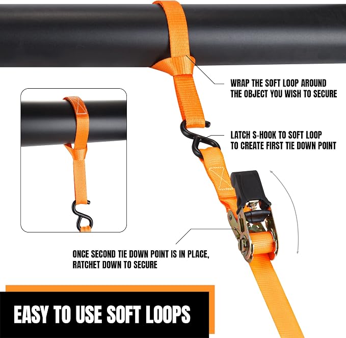 Cartman 1" x 15' Ratchet Tie Down up to 1500lbs 4pk in Carry Bag, - Image 5