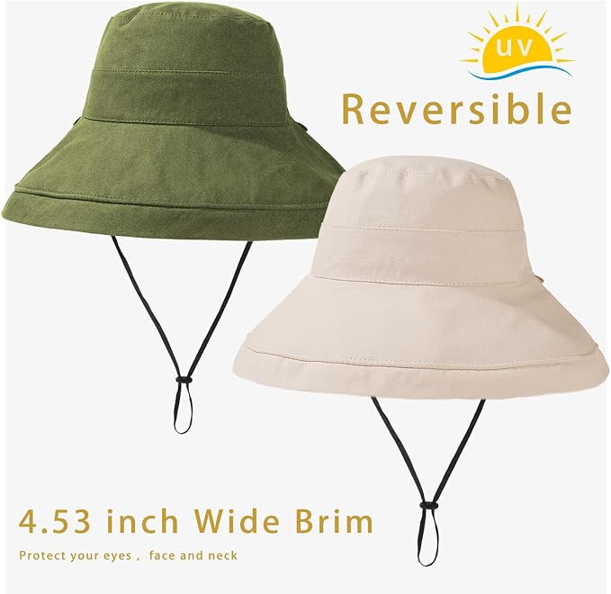 vidsel Womens Sun Hats Wide Brim Reversible Bucket Cotton Hat Packable Summer - Image 6