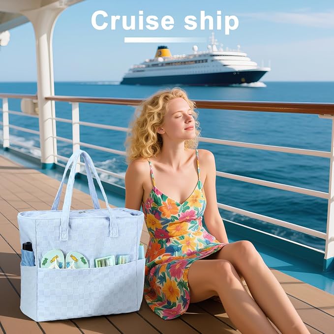 LEDAOU Large Beach Tote Bag Women Waterproof Sandproof Zipper Beach Tote Bag - Image 3