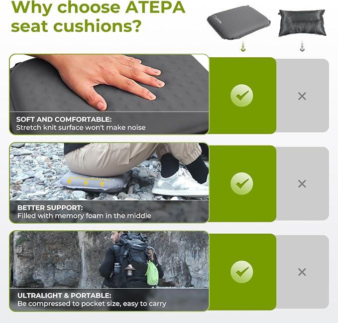 ATEPA Inflatable Stadium Seat Cushion, Self-Inflating Memory Foam Stadium Seats - Image 5