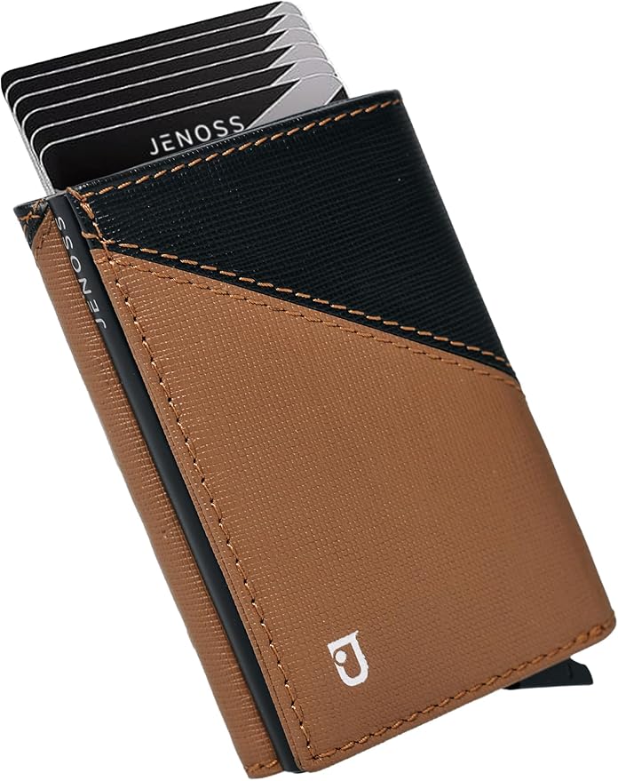 Jenoss Smart Wallet For Men: Full Grain Leather, Handcrafted, Slide Metal Pop by Jenoss-FinestSmartWallet