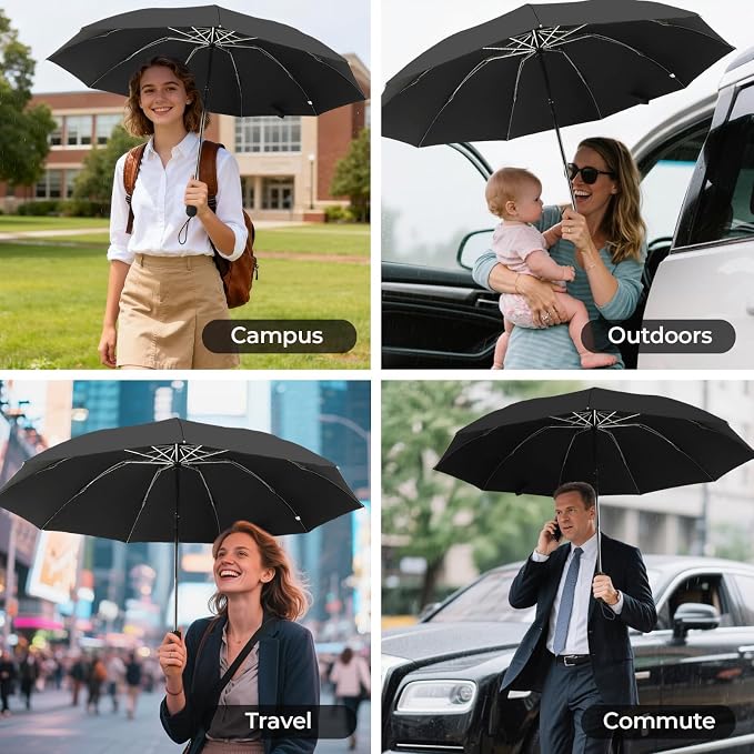 Compact Inverted Travel Umbrella, Automatic Open Close, 9-Rib 46 Inch Windproof - Image 8