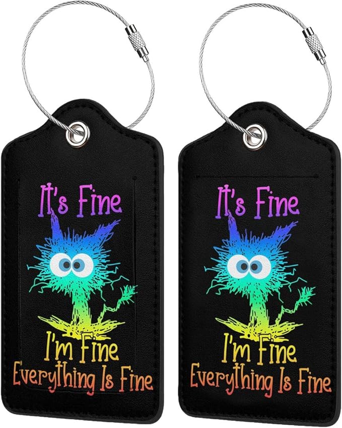 2 Pack Luggage Tags for suitcases Cute Funny I'm Fine It's Fine Color Luggage by Wvpslak