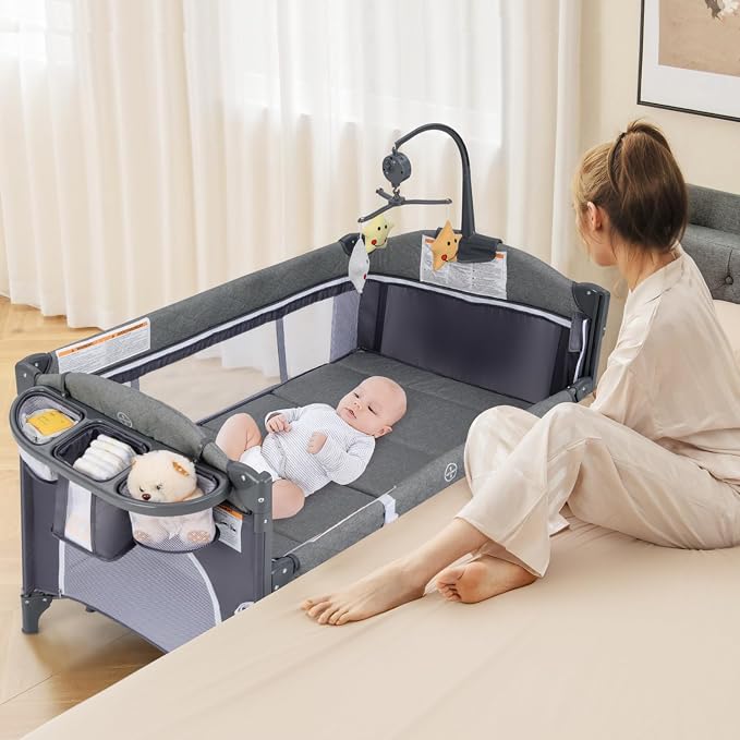 INFANS Pack and Play, 5 in 1 Baby Bedside Sleeper by INFANS