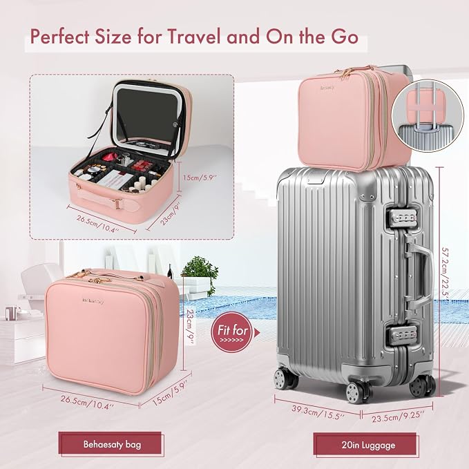 Travel Makeup Bag with LED Mirror Double Layer, Detachable Vanity Mirror with - Image 7