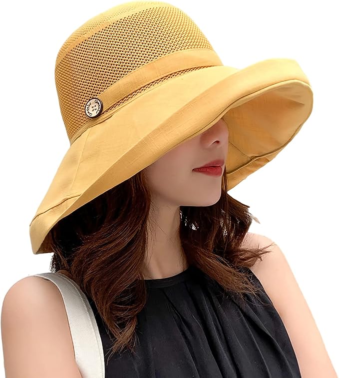 Women Wide Brim Sun Hats Metal Wired Edge Summer UV Protection Beach Fishing Hat by HUAMULAN