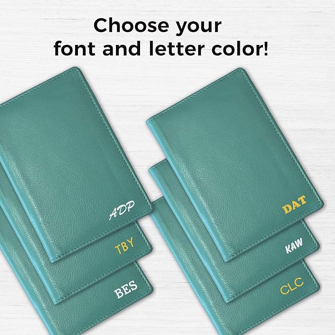 Personalized Monogrammed Turquoise Leather RFID Passport Wallet - Image 3