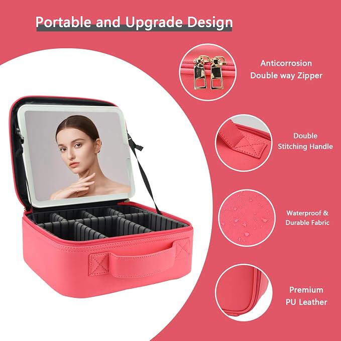 Makeup Bag with Led Mirror, Travel Makeup Organizer with 3 Color Setting & 10X - Image 5