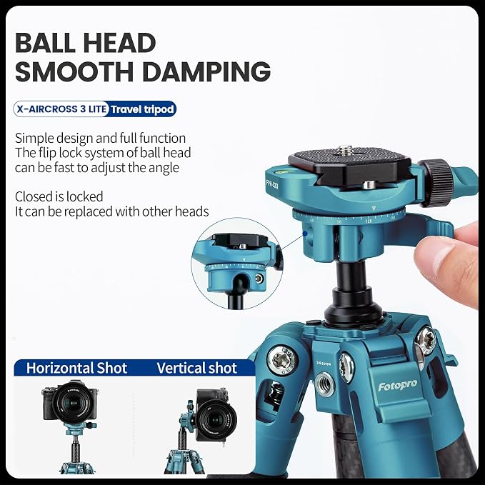Fotopro Carbon Fiber Tripod 60 Inch 360 Degree Ball Head Quick Release Plate - Image 3